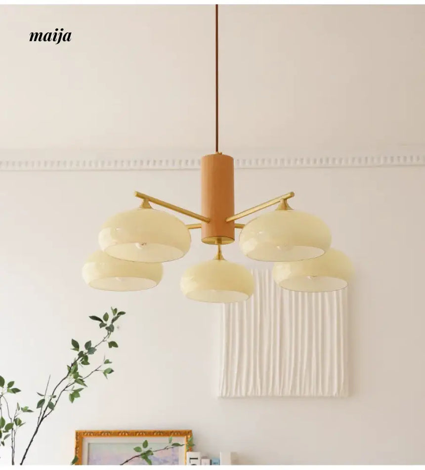 NANCY Japanese Retro Glass Chandelier Walnut Style from NANCY