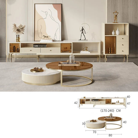 DIPU Celine Round Rock Plate Coffee Table Set from DIPU