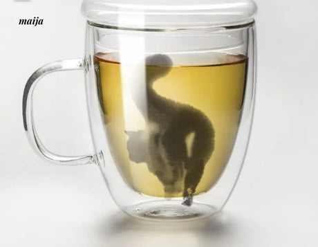 JOTO Handmade Double Layer Glass Cat Handle Coffee Cup from MOSE