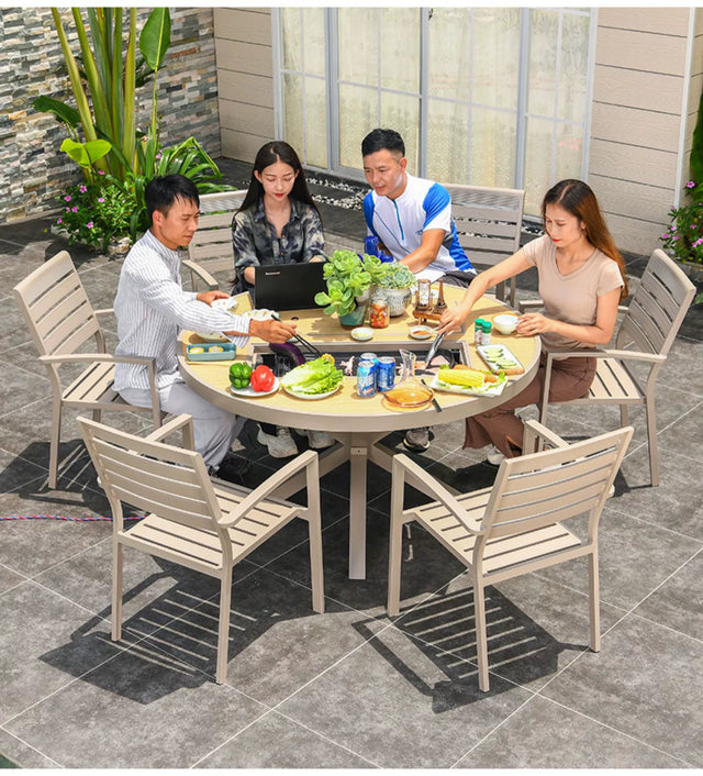 MOJIA Eulalia Wood-Grain Aluminum Barbecue Table for Stylish Courtyards from MOJIA