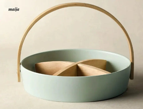 JOTO Ceramic Fruit Platter with Bamboo Lifted Handle from JOTO