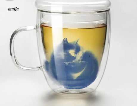 JOTO Handmade Double Layer Glass Cat Handle Coffee Cup from MOSE