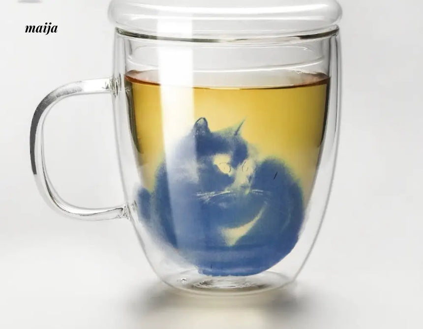 JOTO Handmade Double Layer Glass Cat Handle Coffee Cup from MOSE