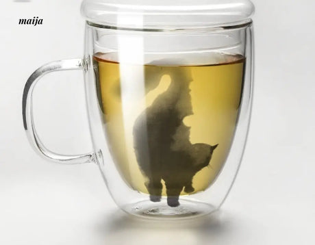 JOTO Handmade Double Layer Glass Cat Handle Coffee Cup from MOSE