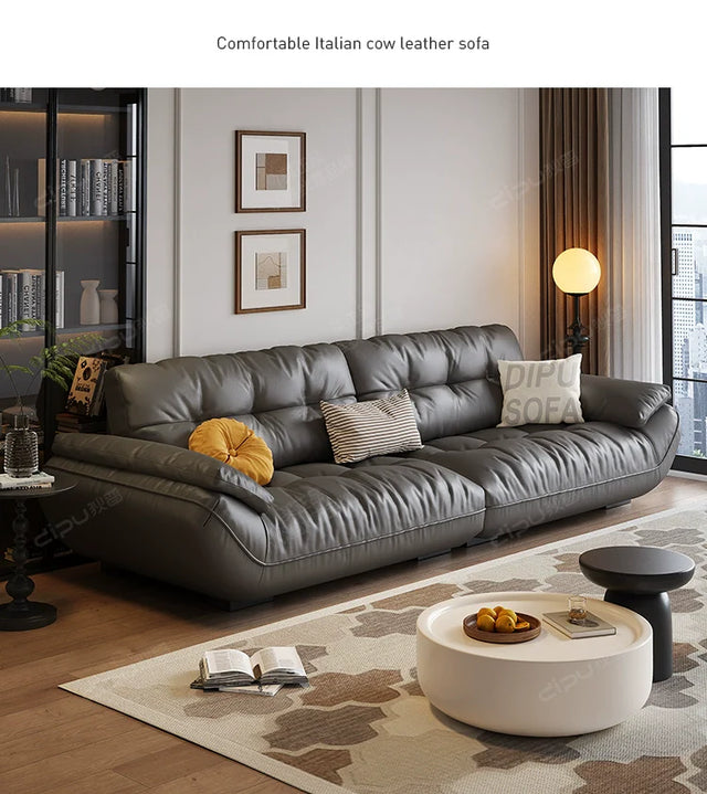 DIPU Cassius Minimalist Cream Leather Sofa from DIPU