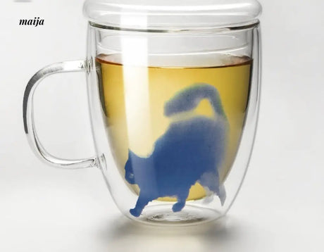 JOTO Handmade Double Layer Glass Cat Handle Coffee Cup from MOSE