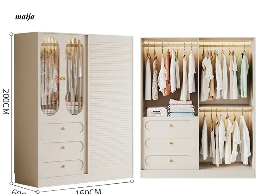 MEIHOUSE French Cream Sliding Door Bedroom Wardrobe Modern Storage from MEIHOUSE