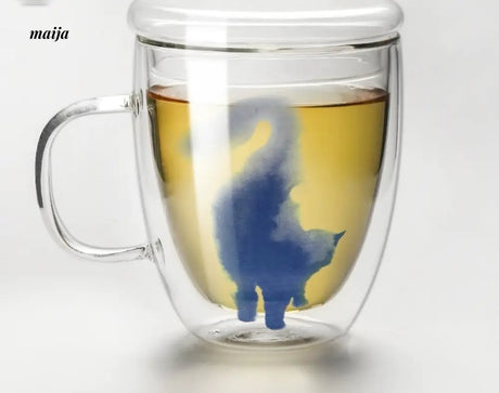 JOTO Handmade Double Layer Glass Cat Handle Coffee Cup from MOSE