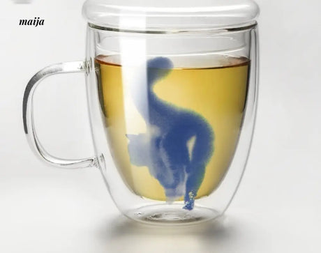 JOTO Handmade Double Layer Glass Cat Handle Coffee Cup from MOSE