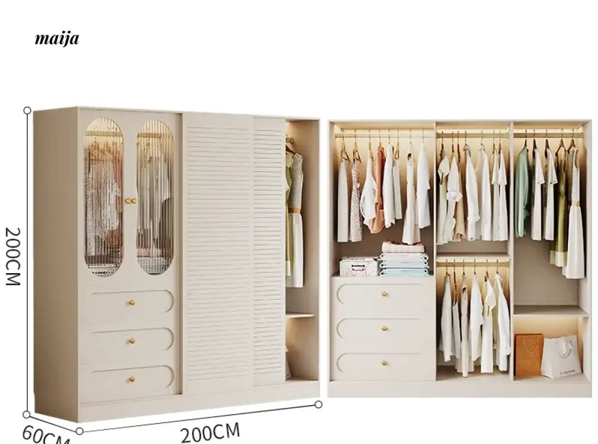MEIHOUSE French Cream Sliding Door Bedroom Wardrobe Modern Storage from MEIHOUSE