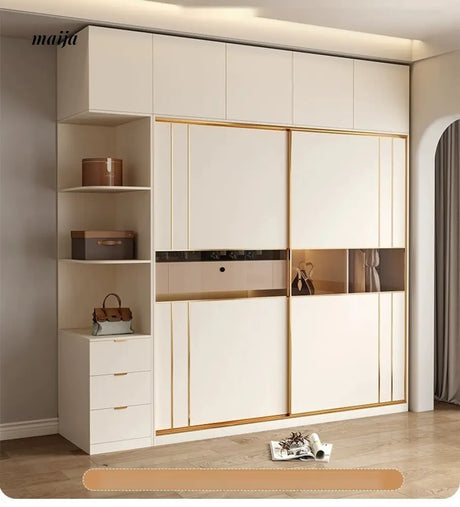 MEIHOUSE Cream Sliding Door Minimalist Bedroom Wardrobe Finished Cabinet from MEIHOUSE