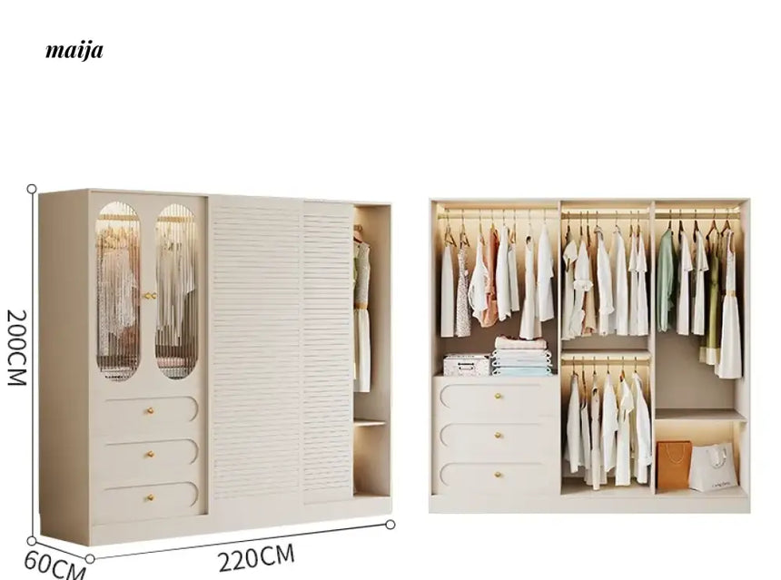 MEIHOUSE French Cream Sliding Door Bedroom Wardrobe Modern Storage from MEIHOUSE