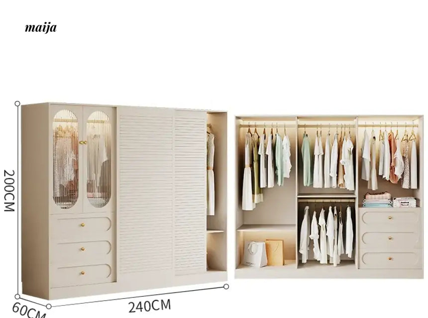 MEIHOUSE French Cream Sliding Door Bedroom Wardrobe Modern Storage from MEIHOUSE