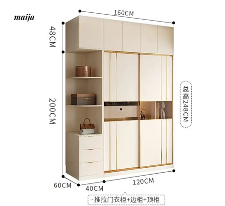 MEIHOUSE Cream Sliding Door Minimalist Bedroom Wardrobe Finished Cabinet from MEIHOUSE