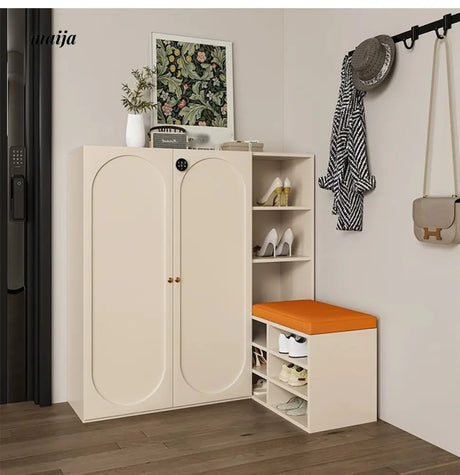 MEIHOUSE Cream Shoe Cabinet with Password Lock Entryway Storage Bench from MEIHOUSE