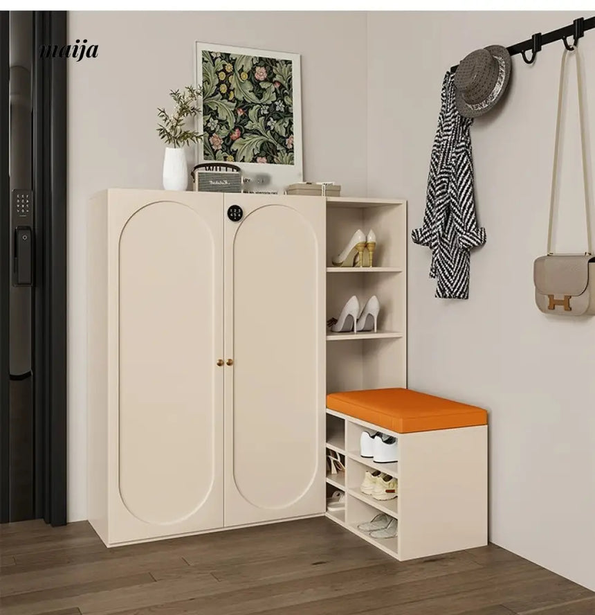 MEIHOUSE Cream Shoe Cabinet with Password Lock Entryway Storage Bench from MEIHOUSE