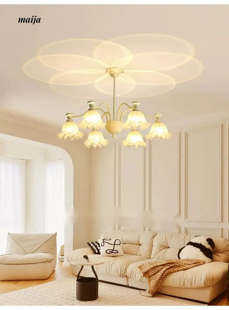 NANCY Cream Glass Chandelier French Retro Style from NANCY