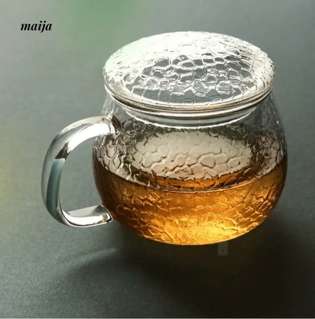 JOTO Hammered Glass Tea Cup with Lid for Thick Tea from MOSE