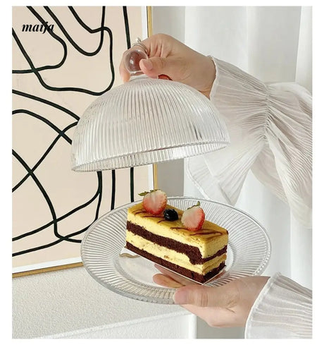 BANKE Striped Glass Dessert Plate with Hood from BANKE