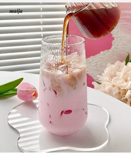 BANKE Striped Glass Latte Coffee Cup Cute Design from BANKE