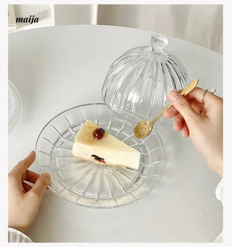 BANKE Striped Glass Dessert Plate with Hood from BANKE