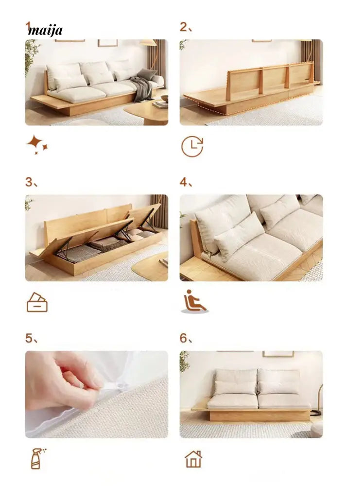 Japanese Style Solid Wood Modular Sofa with Storage from maija