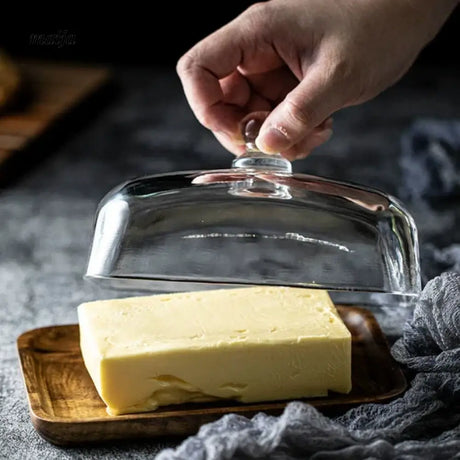 Wooden Dessert Tray with Glass Lid from Zodian