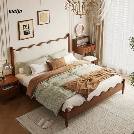 DOSMARS Claire Creamy Retro Solid Wood Bed from DOSMARS