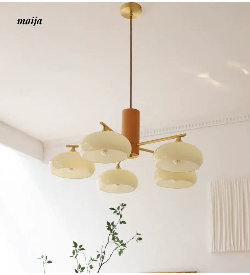 NANCY Japanese Retro Glass Chandelier Walnut Style from NANCY