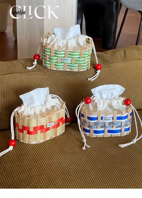 CLICK Colorful Woven Tissue Storage Basket with Drawstring from CLICK