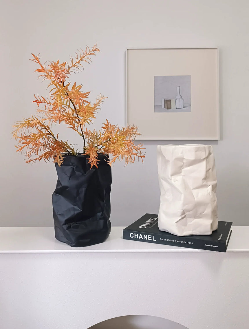 TODAYARTIST Sylvie Folded White Ceramic Flower Vase with Modern Charm from TODAYARTIST
