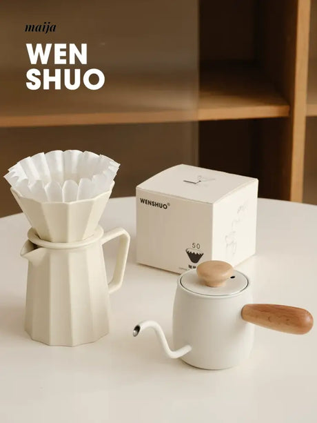 WENSHUO Cream Ceramic Coffee Pot Set from WENSHUO