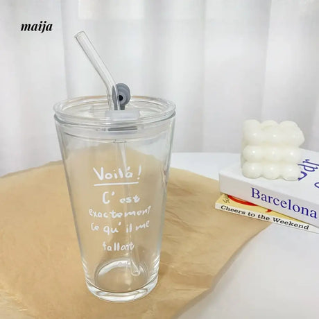 BANKE Alphabet Printed Glass Milk Tea Straw Cup from BANKE