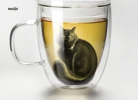 JOTO Handmade Double Layer Glass Cat Handle Coffee Cup from MOSE