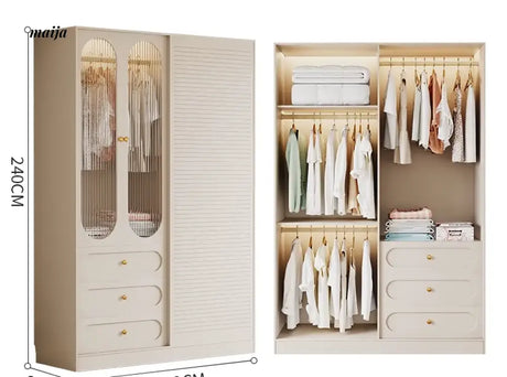 MEIHOUSE French Cream Sliding Door Bedroom Wardrobe Modern Storage from MEIHOUSE