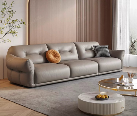 DIPU Serene Imported Leather Cream Sofa from DIPU