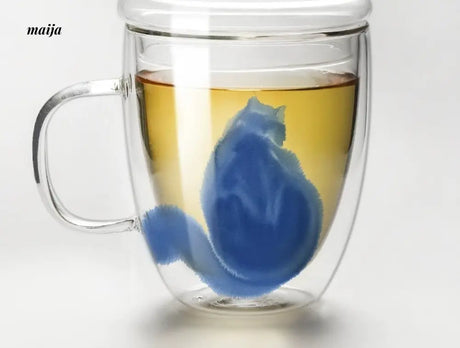 JOTO Handmade Double Layer Glass Cat Handle Coffee Cup from MOSE