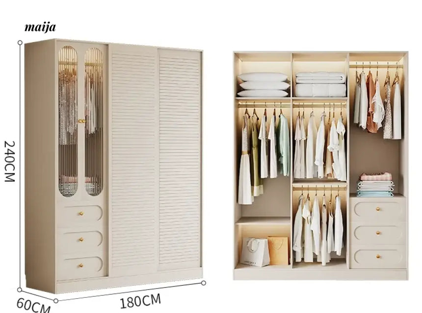 MEIHOUSE French Cream Sliding Door Bedroom Wardrobe Modern Storage from MEIHOUSE
