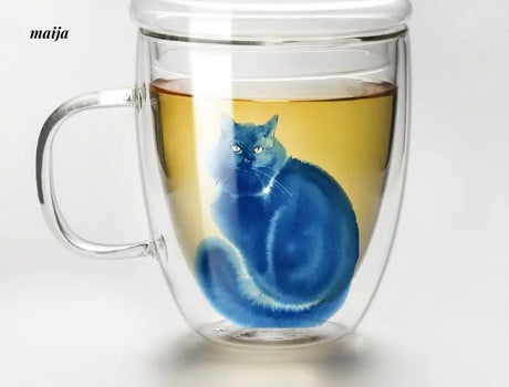 JOTO Handmade Double Layer Glass Cat Handle Coffee Cup from MOSE