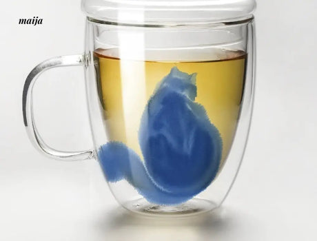 JOTO Handmade Double Layer Glass Cat Handle Coffee Cup from MOSE