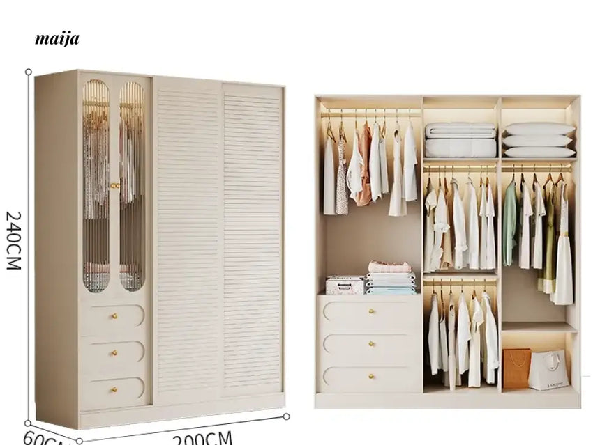 MEIHOUSE French Cream Sliding Door Bedroom Wardrobe Modern Storage from MEIHOUSE