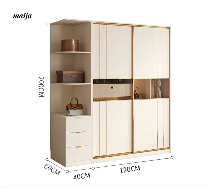 MEIHOUSE Cream Sliding Door Minimalist Bedroom Wardrobe Finished Cabinet from MEIHOUSE