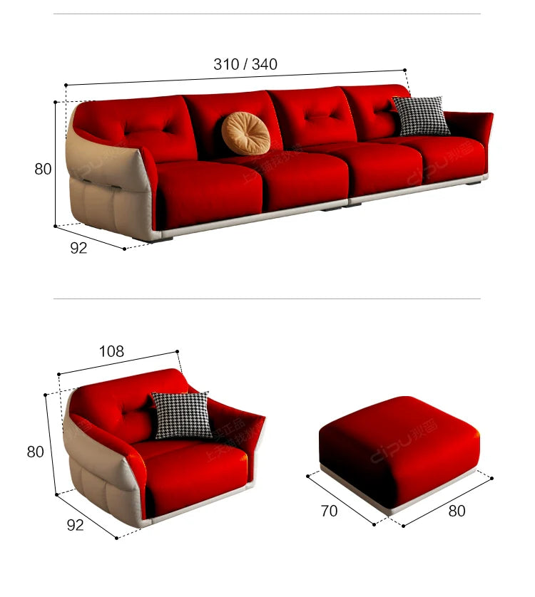 DIPU Serene Imported Leather Cream Sofa from DIPU