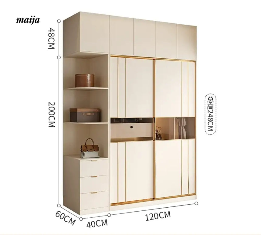 MEIHOUSE Cream Sliding Door Minimalist Bedroom Wardrobe Finished Cabinet from MEIHOUSE