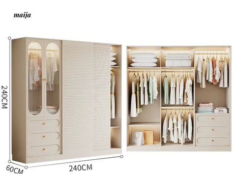 MEIHOUSE French Cream Sliding Door Bedroom Wardrobe Modern Storage from MEIHOUSE