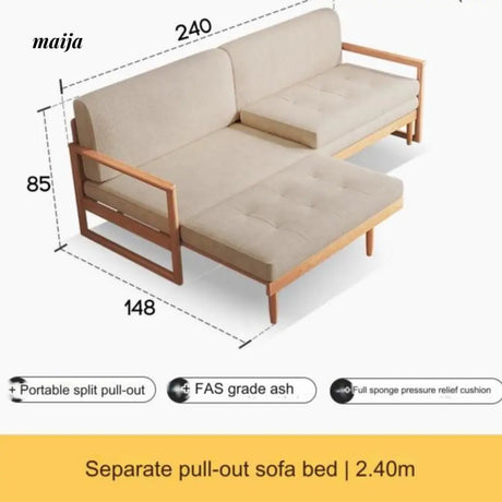 Retro Solid Wood Extendable Sofa Bed from AI