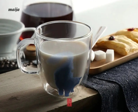 JOTO Handmade Double Layer Glass Cat Handle Coffee Cup from MOSE