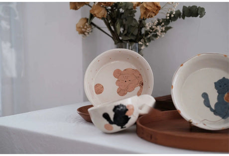 KAWATANI Japanese Ceramic Cute Cat Coffee Mug and Plate from kawatani