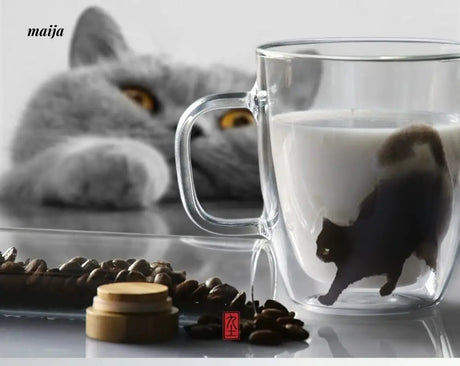 JOTO Handmade Double Layer Glass Cat Handle Coffee Cup from MOSE