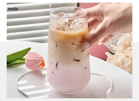 BANKE Striped Glass Latte Coffee Cup Cute Design from BANKE